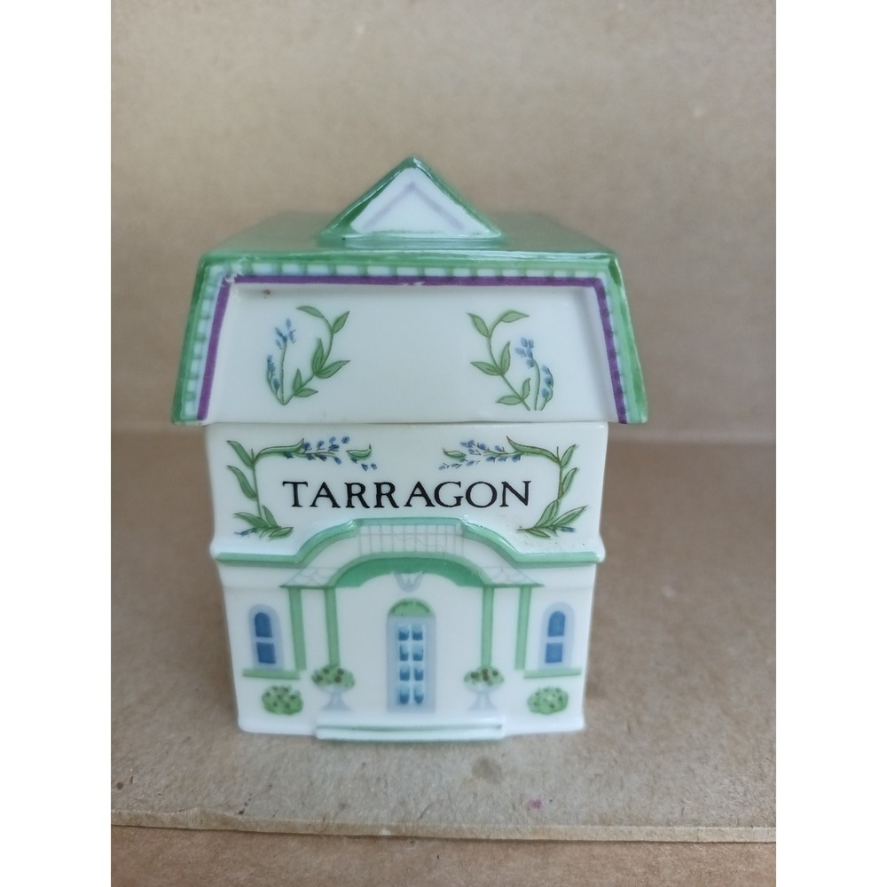 Vintage 1989, Lenox, spice village TARRAGON house, spice jar, porcelain, cottage